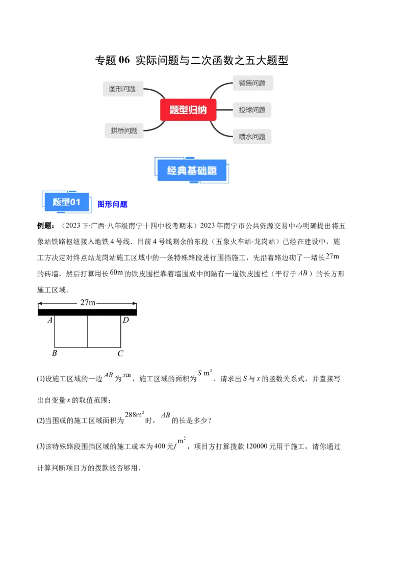 专题06实际问题与二次函数之五大题型（原卷版）_初中数学人教版_9上-初中数学人教版_06习题试卷_7期中期末复习专题