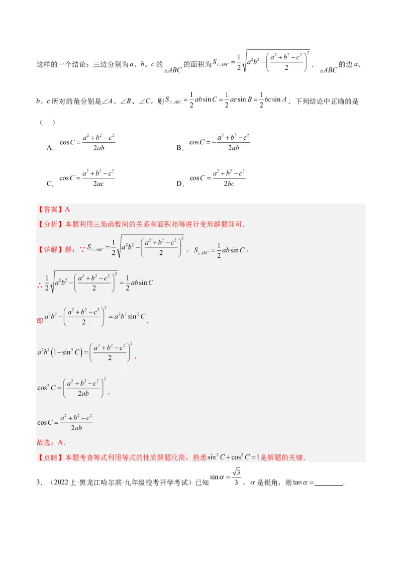 专题12锐角三角函数的相关计算重难点题型专训（11大题型）（解析版）_初中数学人教版_9下-初中数学人教版_07专项讲练_2023-2024学年九年级数学全册重难点专题提升精讲精练（人教版）