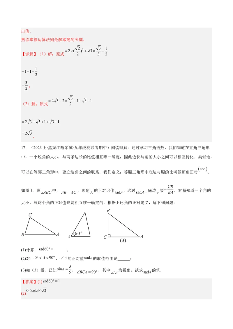 专题12锐角三角函数的相关计算重难点题型专训（11大题型）（解析版）_初中数学人教版_9下-初中数学人教版_07专项讲练_2023-2024学年九年级数学全册重难点专题提升精讲精练（人教版）