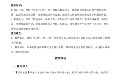 第二单元第3课时总量与分量的关系（教学设计）数学苏教版三年级下册（新教材）_A151三年级下册数学（苏教版）_2026春新版_第一套_01.教学设计