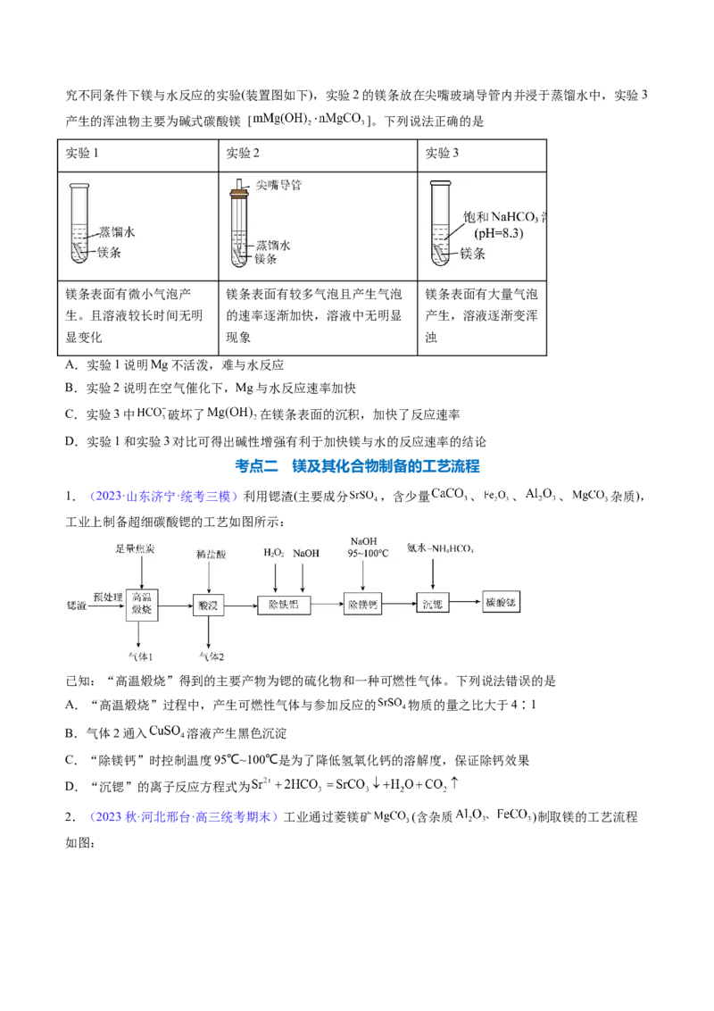 专题11镁及其重要化合物-2024年高考化学一轮复习基础考点必刷好题（新教材新高考）（原卷版）_05高考化学_2024年新高考资料_1.2024一轮复习
