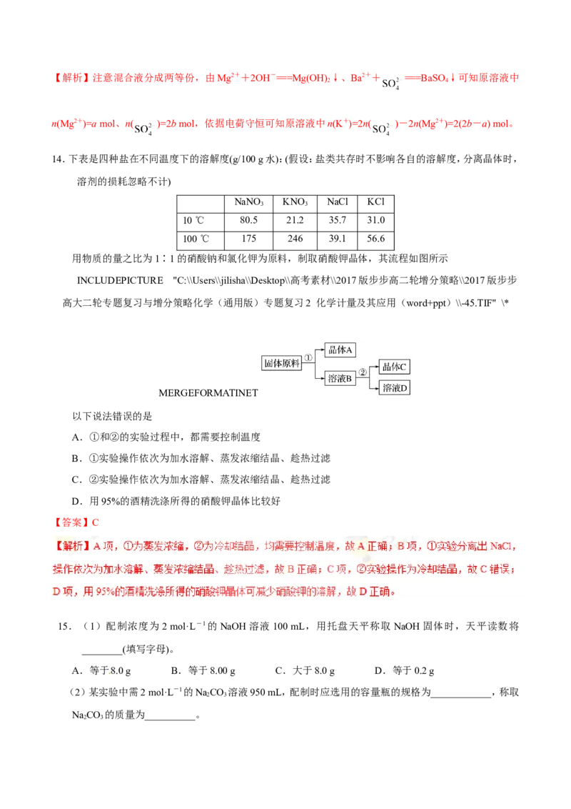 专题03溶液-高中化学纠错笔记_05高考化学_新高考复习资料_2022年新高考资料_2022年一轮复习各版本_1.高考化学2022年一轮复习通用版_赠品高中化学纠错笔记