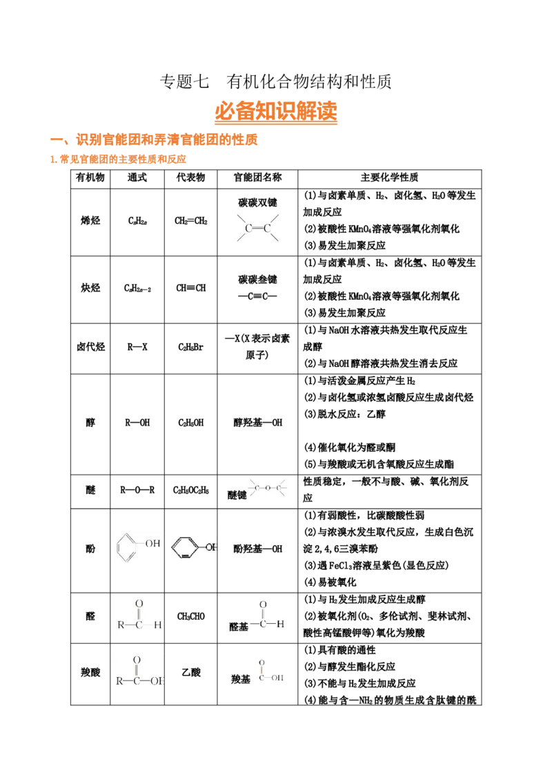 专题七有机化合物结构和性质（考点剖析）（解析版）-高考引领教学2023年高考化学二轮针对性复习方案_05高考化学_通用版（老高考）复习资料_2023年复习资料_二轮复习