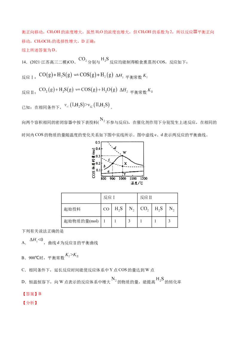 专题09反应速率、化学平衡-2021年高考化学真题与模拟题分类训练（教师版含解析）_05高考化学_新高考复习资料_2023年新高考资料_一轮复习_2023年新高考大一轮复习讲义
