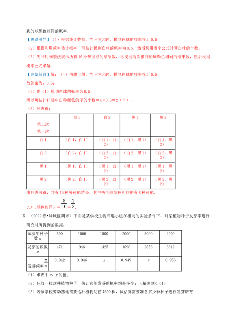 专题16用频率估计概率综合题（解析版）_初中数学人教版_9上-初中数学人教版_07专项讲练_培优方案九年级数学上册章节重点复习考点讲义（人教版）
