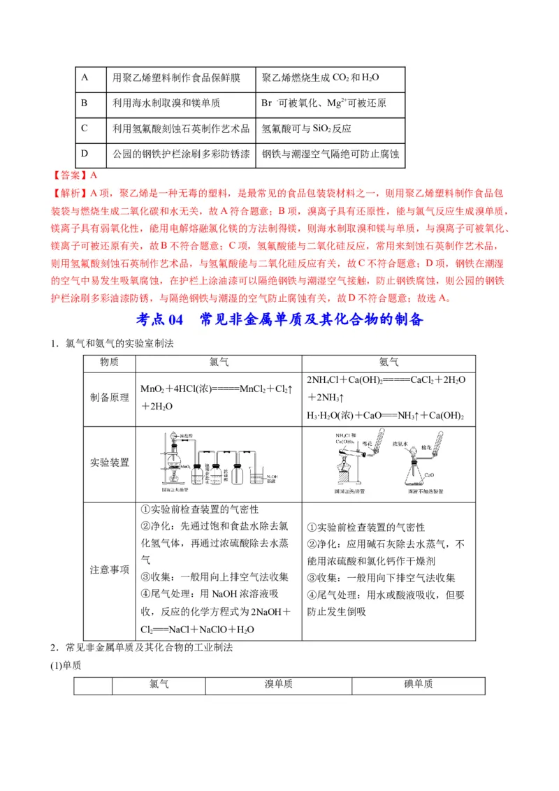 专题09金属和非金属元素及其化合物（专讲）-瞄准2023年高考化学二轮专题考点抢分计划（解析版）_05高考化学_新高考复习资料_2023年新高考资料_二轮复习
