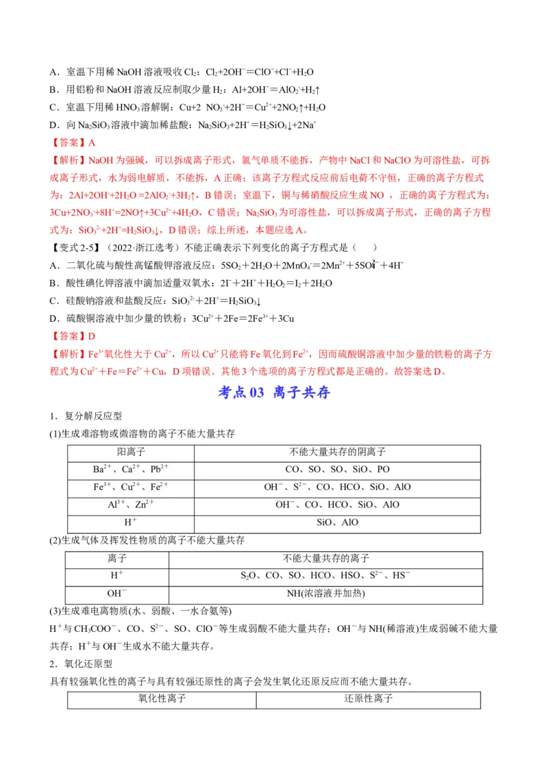 专题03离子反应方程式与离子共存（专讲）-瞄准2023年高考化学二轮专题考点抢分计划（解析版）_05高考化学_新高考复习资料_2023年新高考资料_二轮复习