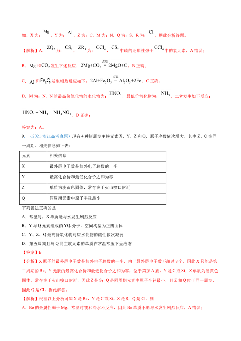 专题06物质结构元素周期律-2021年高考真题和模拟题化学分项汇编（解析版）_05高考化学_新高考复习资料_2022年新高考资料_2021年高考真题和模拟题化学分项汇编（全国通用）