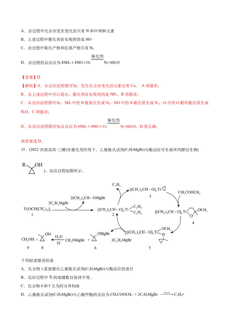 专题07化学反应中的能量变化及反应机理-2022年高考真题和模拟题化学分专题训练（教师版含解析）_05高考化学_2024年新高考资料_1.2024一轮复习_赠2022年高考化学真题与模拟题分类训练
