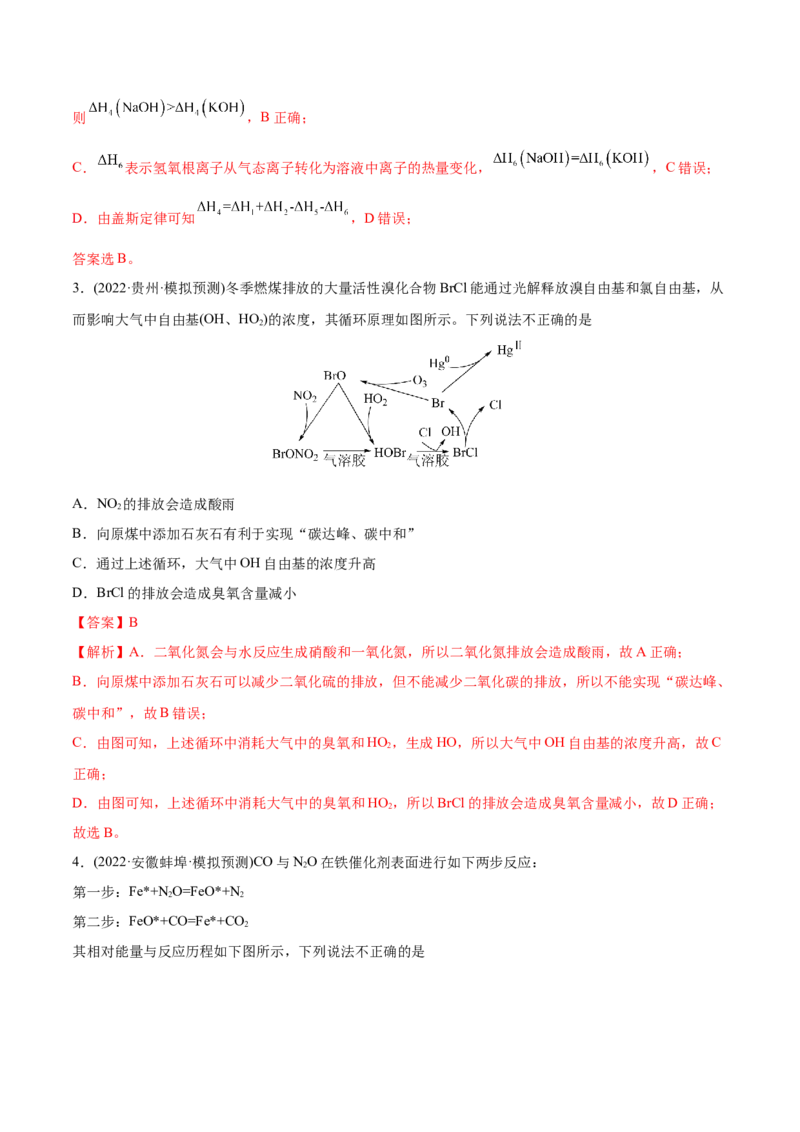 专题07化学反应中的能量变化及反应机理-2022年高考真题和模拟题化学分专题训练（教师版含解析）_05高考化学_2024年新高考资料_1.2024一轮复习_赠2022年高考化学真题与模拟题分类训练