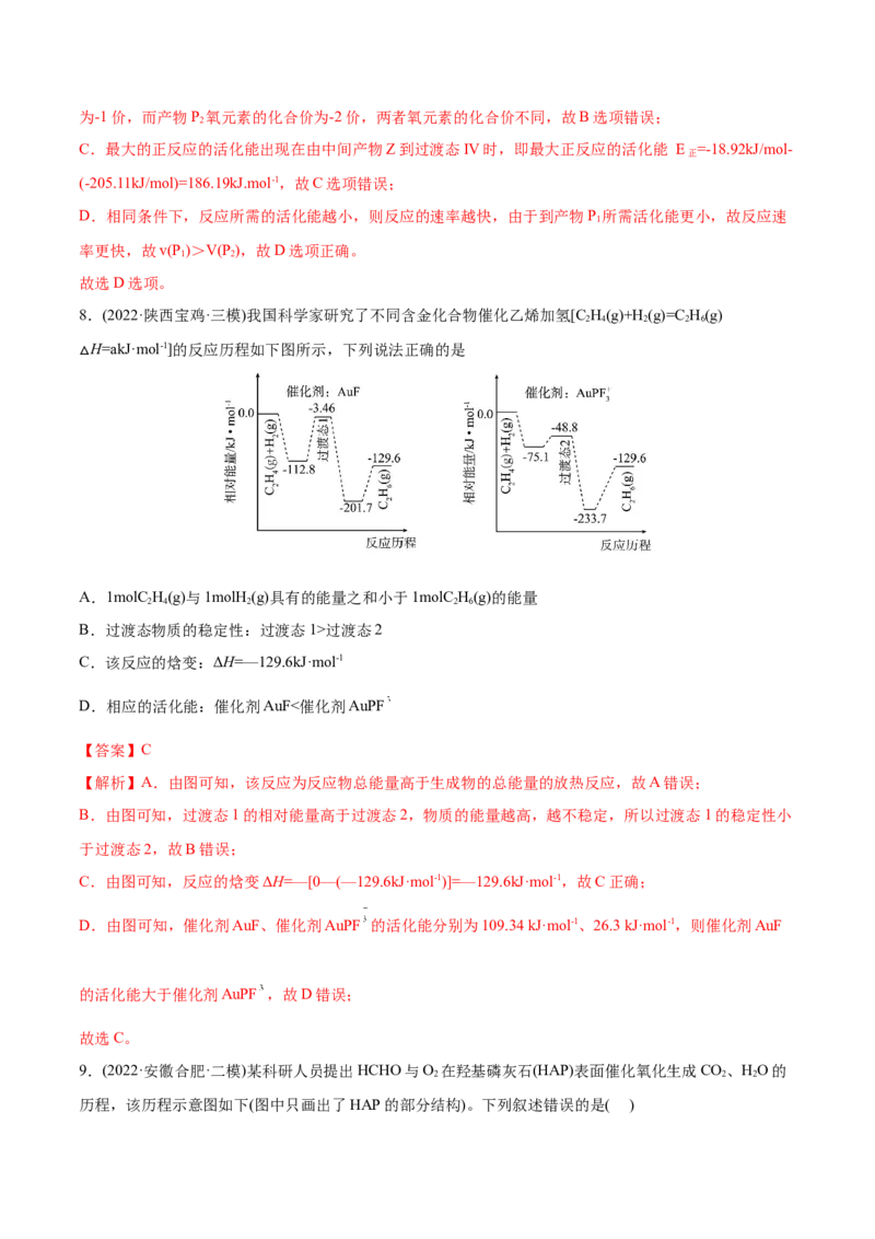 专题07化学反应中的能量变化及反应机理-2022年高考真题和模拟题化学分专题训练（教师版含解析）_05高考化学_2024年新高考资料_1.2024一轮复习_赠2022年高考化学真题与模拟题分类训练