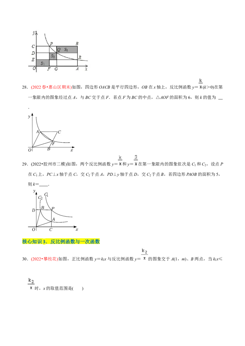章节测试第27章反比例函数（A卷&middot;知识通关练）（学生版）_初中数学_九年级数学下册（人教版）_讲义_学生版在此文件夹