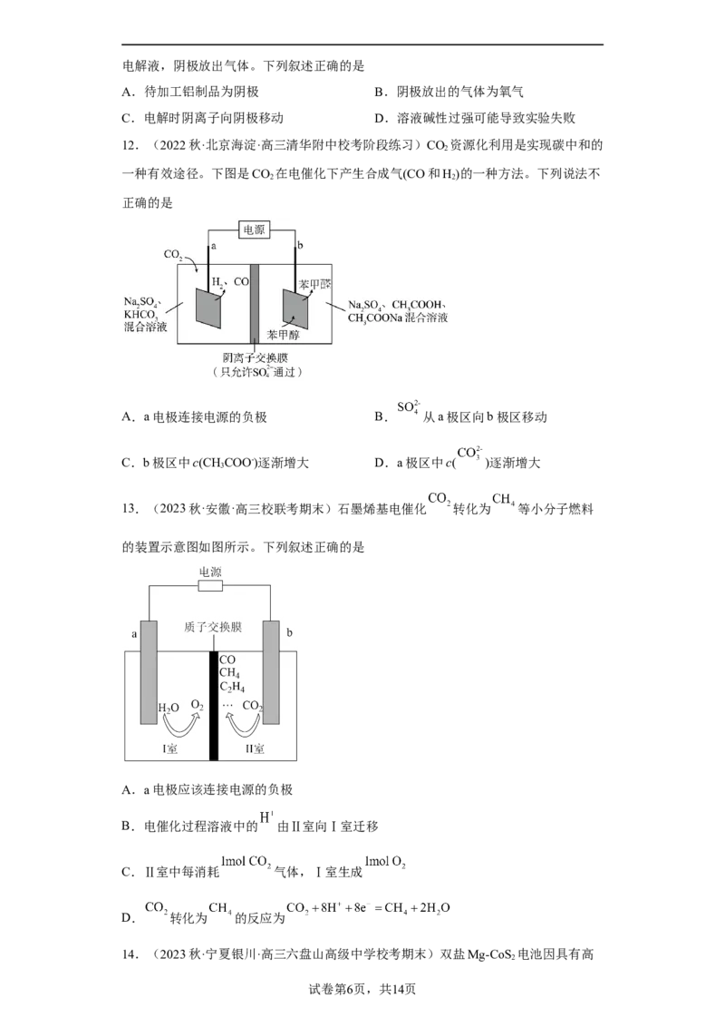 专题九电解池（专练）-冲刺2023年高考化学二轮复习核心考点逐项突破（原卷版）_05高考化学_新高考复习资料_2023年新高考资料_二轮复习