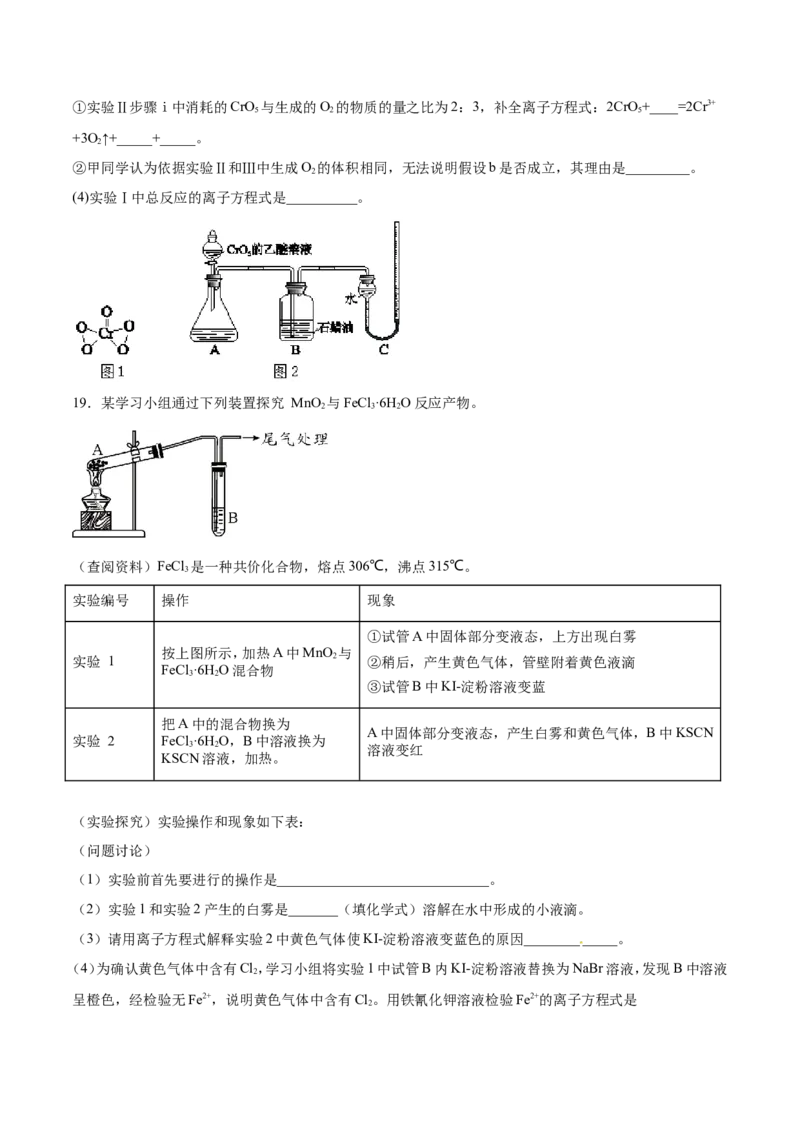 专题18性质探究实验综合-2019年高考化学易错题汇总（原卷版）_05高考化学_新高考复习资料_2022年新高考资料_2022年一轮复习各版本_1.高考化学2022年一轮复习通用版_原卷版