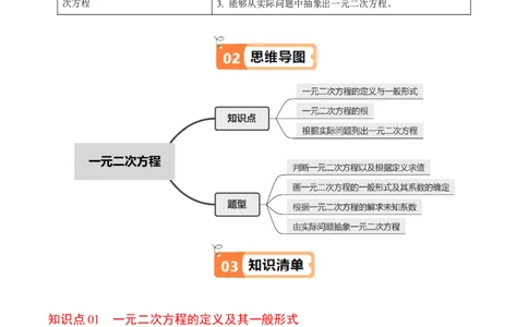 第01讲一元二次方程（3个知识点+4类热点题型讲练+习题巩固）（学生版）_初中数学_九年级数学上册（人教版）_同步讲义-U18_2025版