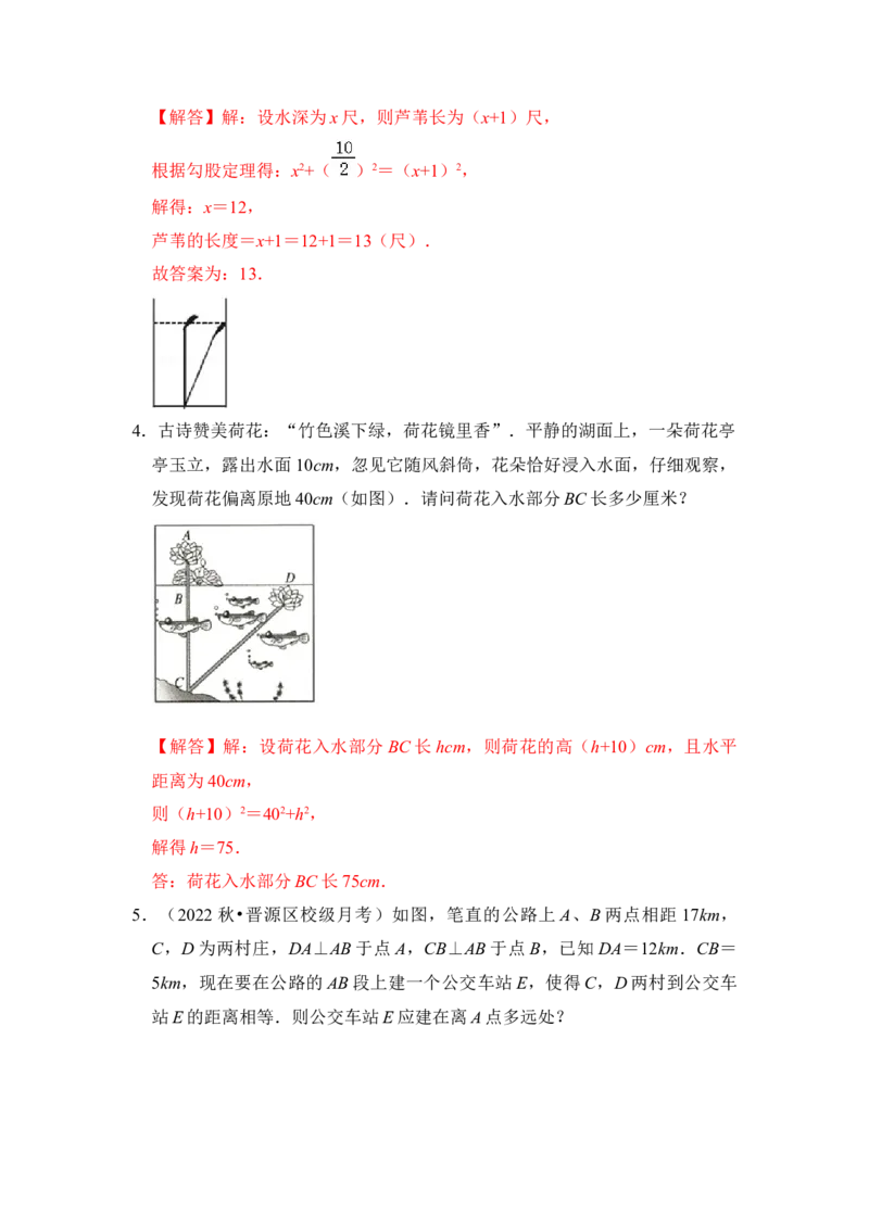 专题11勾股定理之风吹荷花模型综合应用（2大类型）（解析版）_初中数学人教版_八年级数学下册_保存转存之后查看(1)_8下-初中数学人教版（2026春新版持续更新）_旧版-可参考_06习题试卷