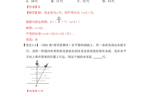 专题11勾股定理之风吹荷花模型综合应用（2大类型）（解析版）_初中数学人教版_八年级数学下册_保存转存之后查看(1)_8下-初中数学人教版（2026春新版持续更新）_旧版-可参考_06习题试卷