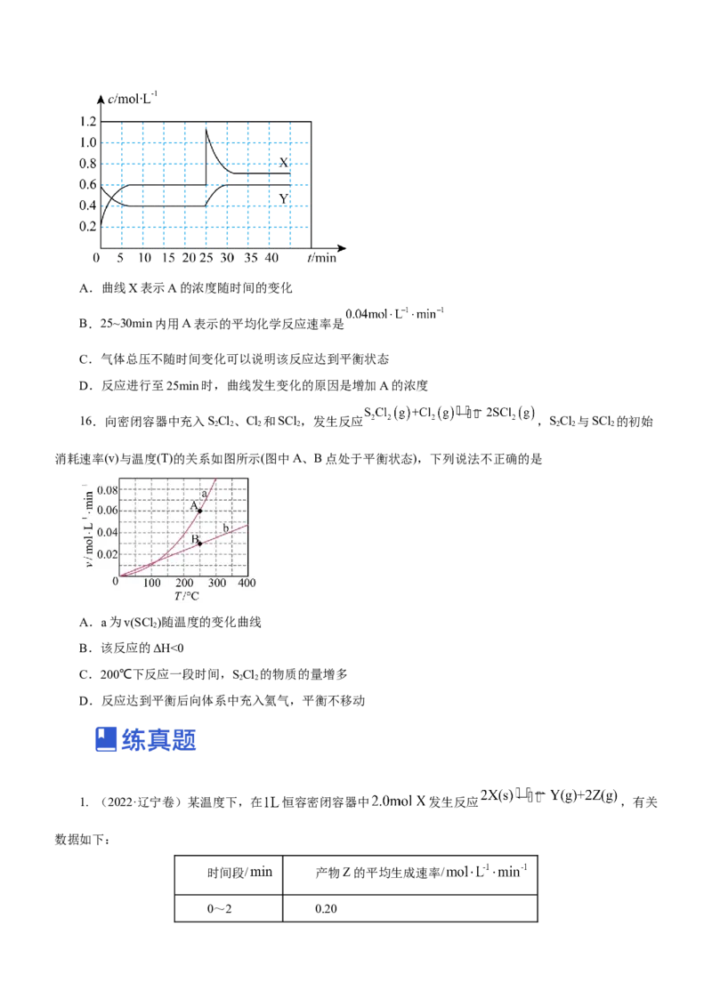 专题09化学反应速率与化学平衡（练）-2023年高考化学二轮复习讲练测（原卷版）_05高考化学_新高考复习资料_2023年新高考资料_二轮复习