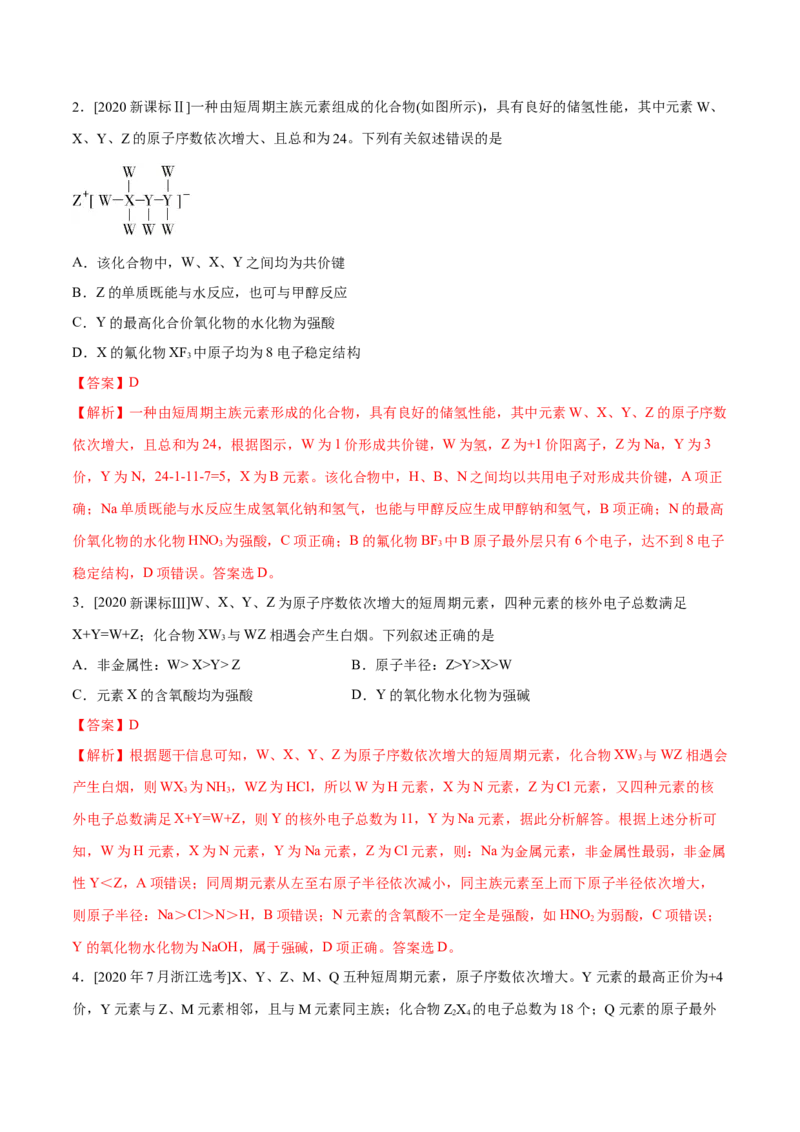 专题04物质结构和元素周期律&mdash;&mdash;备战2021年高考化学纠错笔记（教师版含解析）_05高考化学_新高考复习资料_2023年新高考资料_一轮复习_2023年新高考大一轮复习讲义