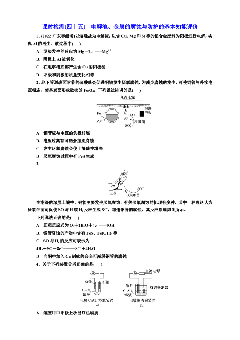 2025年高考复习化学课时检测四十五：电解池、金属的腐蚀与防护的基本知能评价（含解析）_05高考化学_2025年新高考资料_专项练习_2025年高考复习化学课时检测（含解析）（完结）