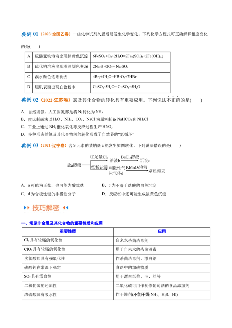 专题06非金属及其重要化合物（讲义）（原卷版）_05高考化学_2024年新高考资料_2.2024二轮复习_高频考点2024年高考化学二轮复习高频考点追踪与预测（新高考专用）
