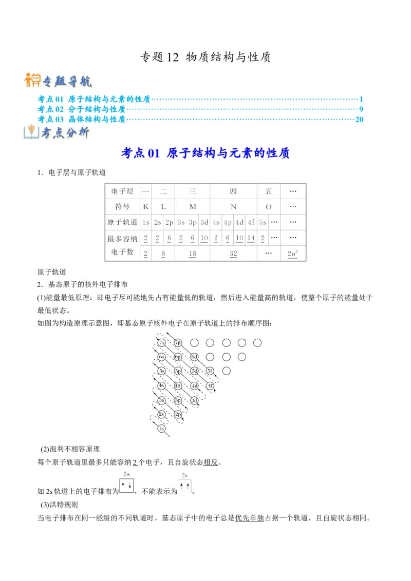 专题12物质结构与性质（专讲）-瞄准2023年高考化学二轮专题考点抢分计划（解析版）_05高考化学_新高考复习资料_2023年新高考资料_二轮复习