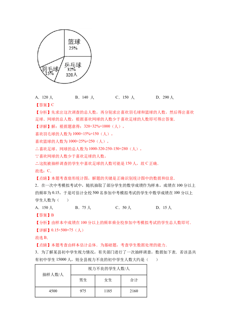 专题11《数据的收集、整理与描述》选择、填空重点题型分类（解析版）_初中数学人教版_7下-初中数学人教版_7下-初中数学人教版（旧版）赠送_06习题试卷_5专项练习