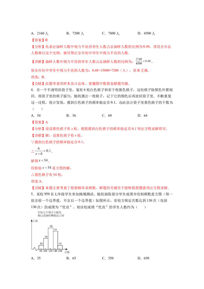 专题11《数据的收集、整理与描述》选择、填空重点题型分类（解析版）_初中数学人教版_7下-初中数学人教版_7下-初中数学人教版（旧版）赠送_06习题试卷_5专项练习