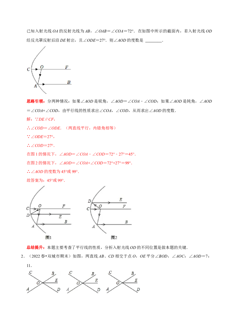 专题2相交线与平行线中蕴含的数学思想（解析版）_初中数学人教版_7下-初中数学人教版_7下-初中数学人教版（旧版）赠送_07专项讲练