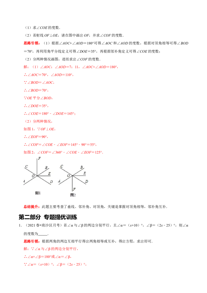 专题2相交线与平行线中蕴含的数学思想（解析版）_初中数学人教版_7下-初中数学人教版_7下-初中数学人教版（旧版）赠送_07专项讲练