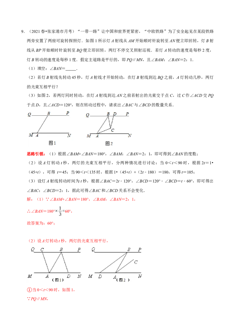 专题2相交线与平行线中蕴含的数学思想（解析版）_初中数学人教版_7下-初中数学人教版_7下-初中数学人教版（旧版）赠送_07专项讲练