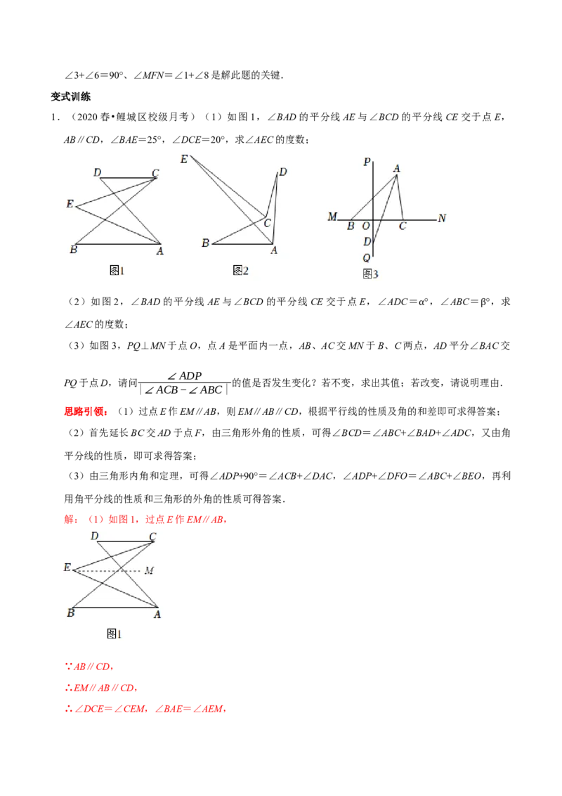 专题2相交线与平行线中蕴含的数学思想（解析版）_初中数学人教版_7下-初中数学人教版_7下-初中数学人教版（旧版）赠送_07专项讲练
