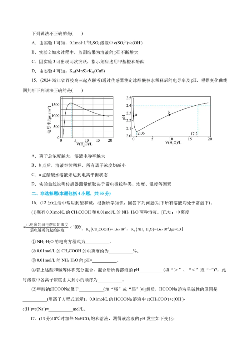 专题08水溶液中的离子反应与平衡(测试)(原卷版)_05高考化学_2024年新高考资料_2.2024二轮复习_2024年高考化学二轮复习讲练测（新教材新高考）