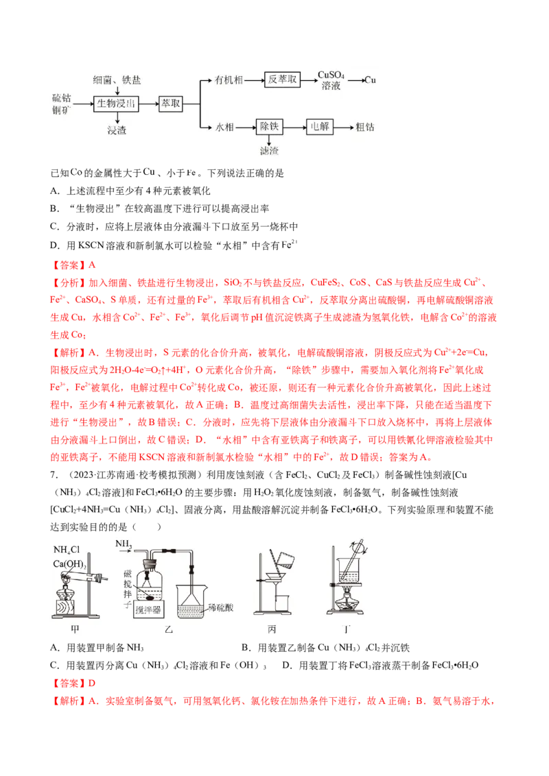 专题02物质的分离和提纯、物质的检验与鉴别-2024年高考化学一轮复习基础考点必刷好题（新教材新高考）（解析版）_05高考化学_2024年新高考资料_1.2024一轮复习