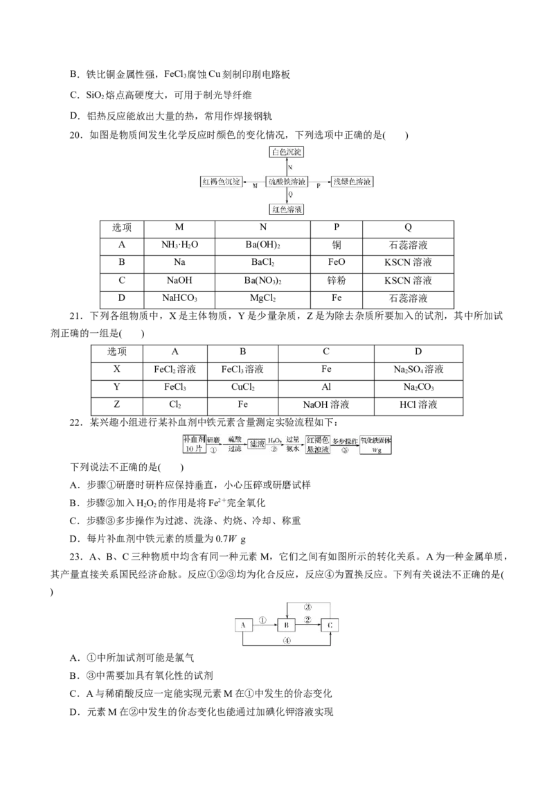 专题03铁金属材料-2023年高考化学一轮复习小题多维练（原卷版）_05高考化学_新高考复习资料_2023年新高考资料_一轮复习_2023年新高考化学一轮复习小题多维练
