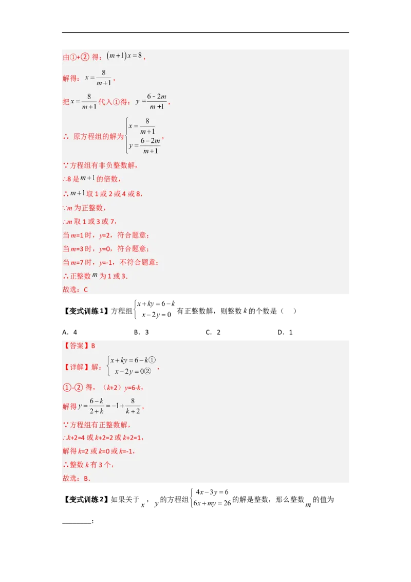 专题05二元一次方程组特殊解的四种考法（解析版）_初中数学人教版_7下-初中数学人教版_7下-初中数学人教版（旧版）赠送_06习题试卷_6期中期末复习专题
