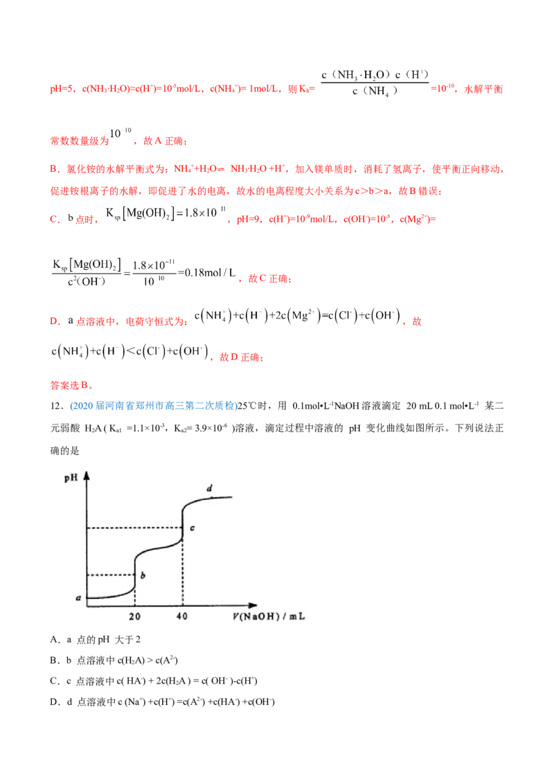 专题10水溶液中的离子平衡-2020年高考化学真题与模拟题分类训练（教师版含解析）_05高考化学_新高考复习资料_2022年新高考资料_2022年一轮复习各版本