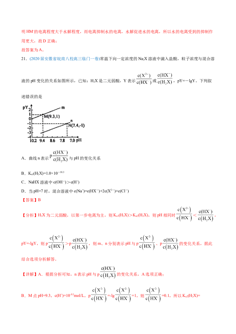 专题10水溶液中的离子平衡-2020年高考化学真题与模拟题分类训练（教师版含解析）_05高考化学_新高考复习资料_2022年新高考资料_2022年一轮复习各版本