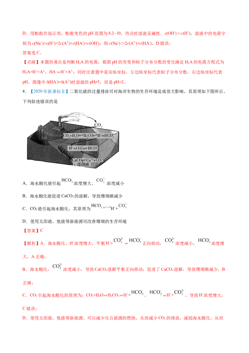 专题10水溶液中的离子平衡-2020年高考化学真题与模拟题分类训练（教师版含解析）_05高考化学_新高考复习资料_2022年新高考资料_2022年一轮复习各版本