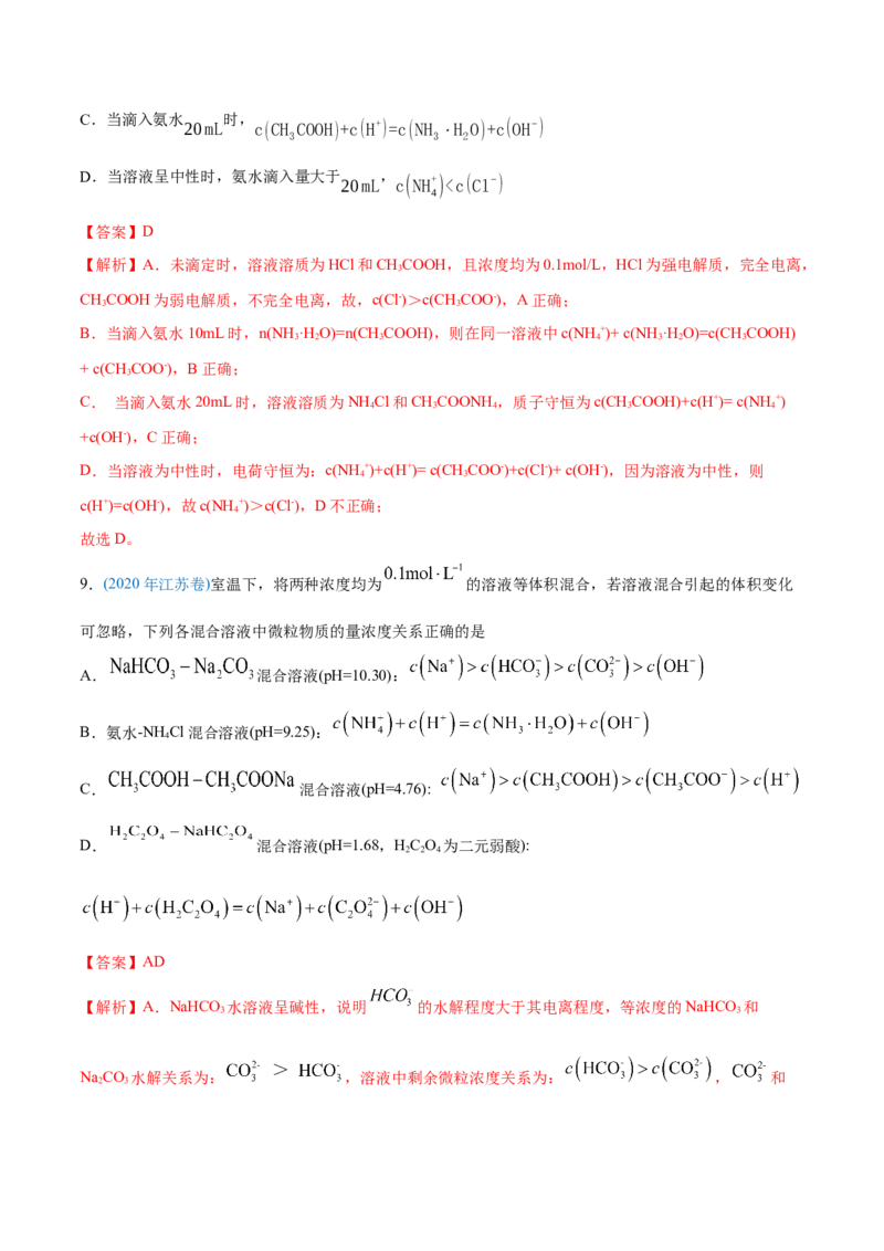 专题10水溶液中的离子平衡-2020年高考化学真题与模拟题分类训练（教师版含解析）_05高考化学_新高考复习资料_2022年新高考资料_2022年一轮复习各版本