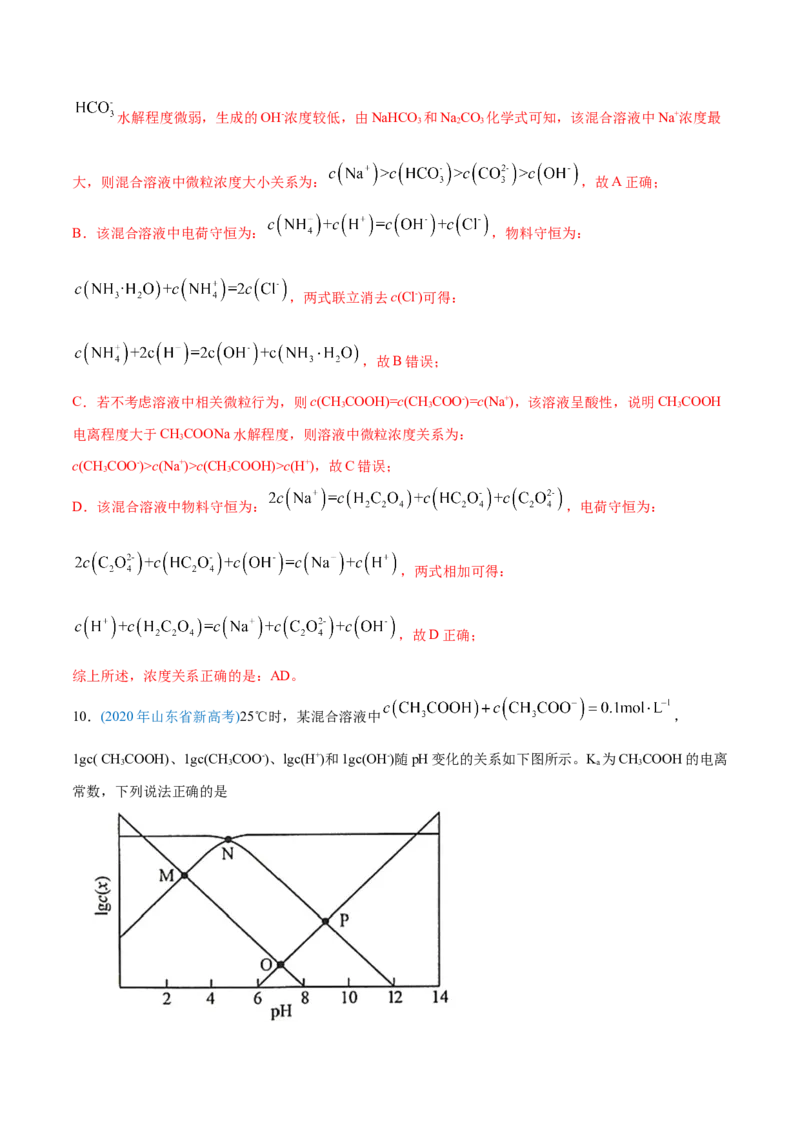 专题10水溶液中的离子平衡-2020年高考化学真题与模拟题分类训练（教师版含解析）_05高考化学_新高考复习资料_2022年新高考资料_2022年一轮复习各版本