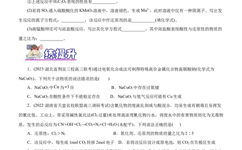 专题04氧化还原反应（练）（原卷版）_05高考化学_通用版（老高考）复习资料_2023年复习资料_二轮复习_2023年高考化学二轮复习讲练测（全国通用）