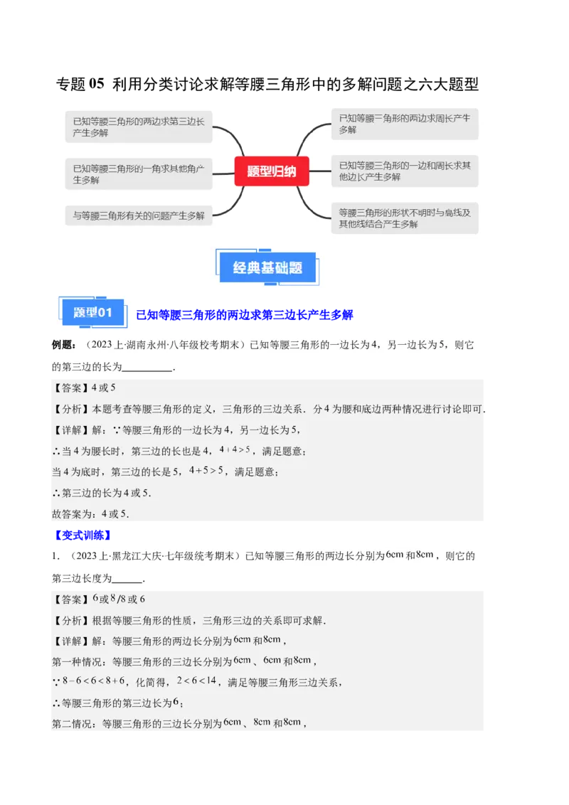 专题05等腰三角形的多解问题之六大题型（解析版）_初中数学人教版_8上-初中数学人教版_旧版_06习题试卷_6期中期末复习专题
