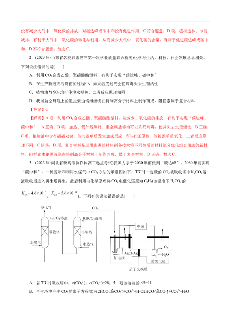 专项12碳达峰与碳中和（解析版）_05高考化学_新高考复习资料_2023年新高考资料_专项复习_2023年高考化学热点专项导航与精练（新高考专用）