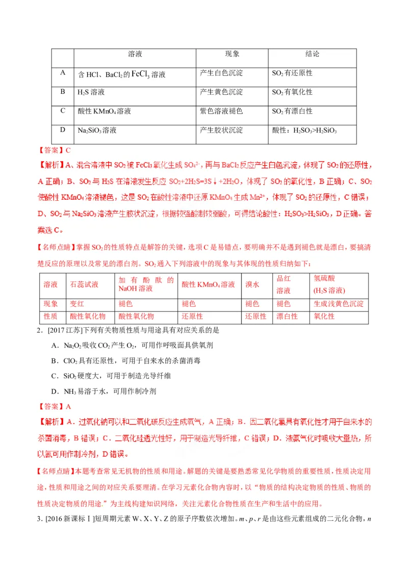 专题08常见无机物及其应用-高中化学纠错笔记_05高考化学_新高考复习资料_2022年新高考资料_2022年一轮复习各版本_1.高考化学2022年一轮复习通用版_赠品高中化学纠错笔记