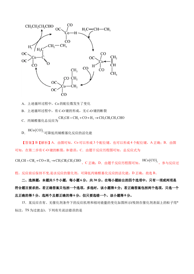 专题12化学反应机理（测）-2023年高考化学二轮复习讲练测（新高考专用）（解析版）_05高考化学_新高考复习资料_2023年新高考资料_二轮复习