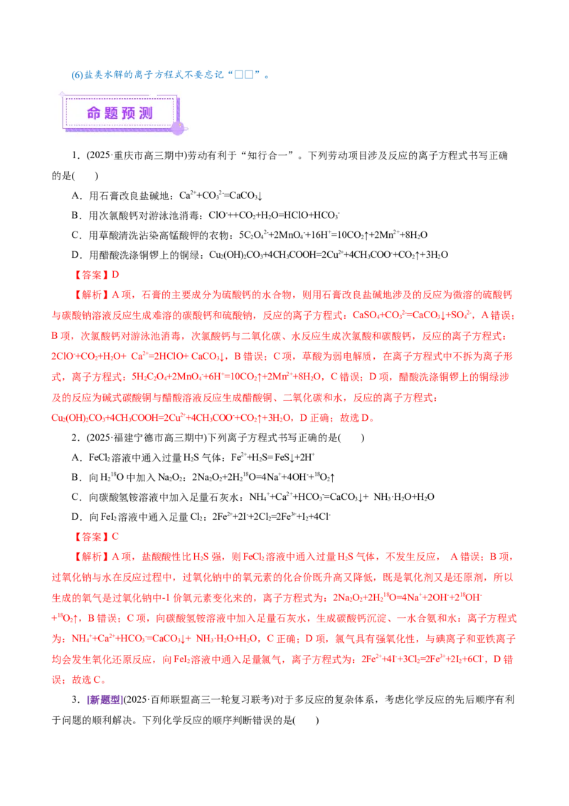 专题03离子反应（讲义）（解析版）_05高考化学_2025年新高考资料_二轮复习_上好课2025年高考化学二轮复习讲练测（新高考通用）3379109_主题一化学用语与基本概念