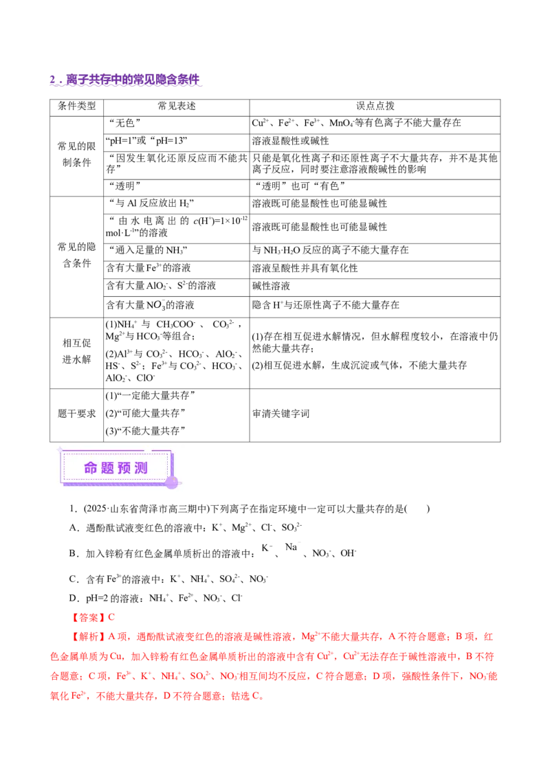 专题03离子反应（讲义）（解析版）_05高考化学_2025年新高考资料_二轮复习_上好课2025年高考化学二轮复习讲练测（新高考通用）3379109_主题一化学用语与基本概念