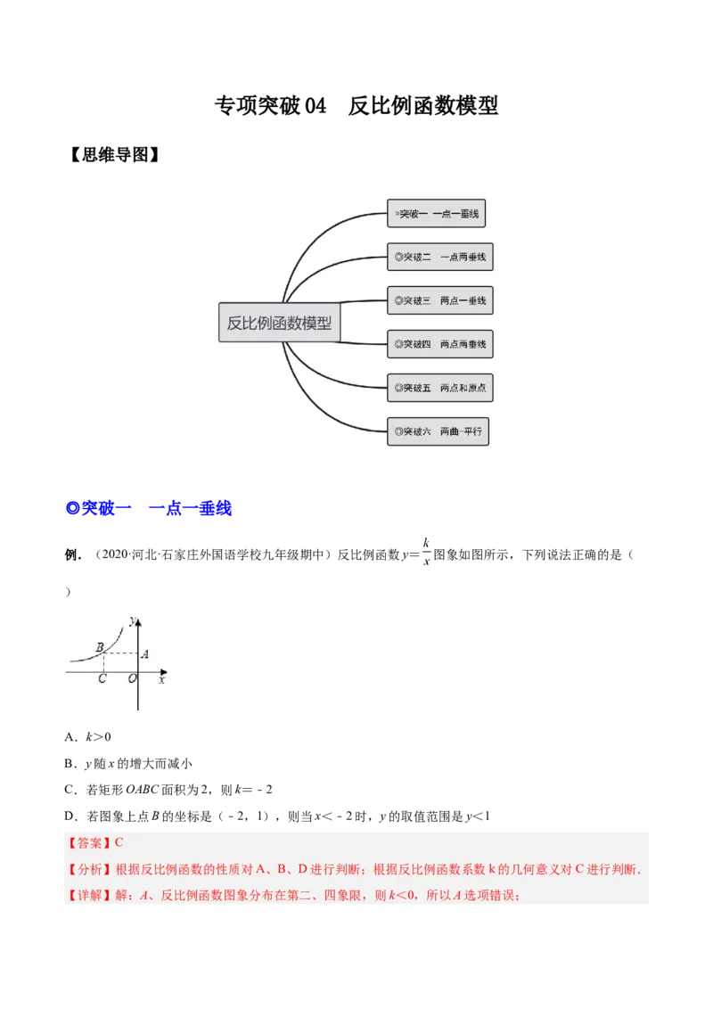 专题04反比例函数模型（专项突破）-解析版_初中数学人教版_9下-初中数学人教版_07专项讲练_一题三变系列2022-2023学年九年级数学下册重要考点题型精讲精练(人教版)