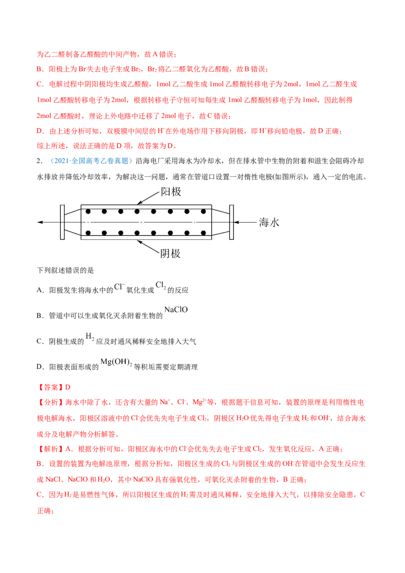 专题08电化学及其应用-2021年高考真题和模拟题化学分项汇编（解析版）_05高考化学_新高考复习资料_2022年新高考资料_2021年高考真题和模拟题化学分项汇编（全国通用）